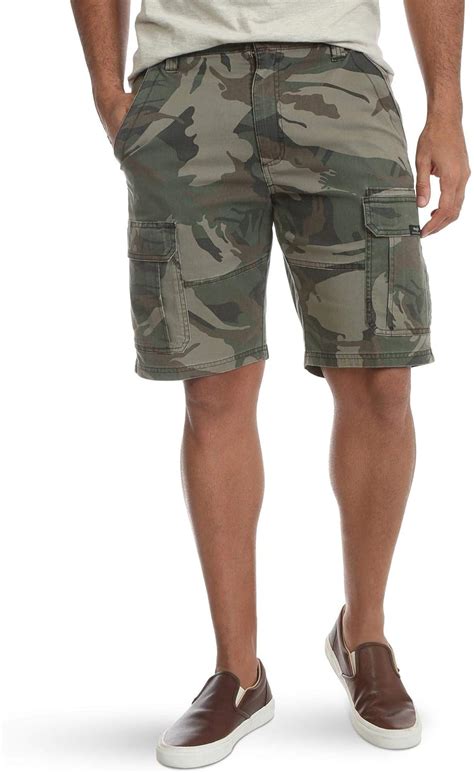 Wrangler Green Camo Camouflage Relaxed Fit At Knee Flex Cargo Shorts