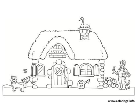 Coloriage Maison Avec Briques Et Animaux Dessin Maison à imprimer