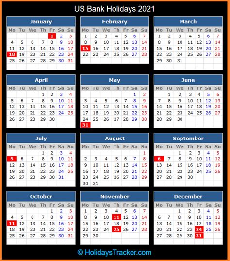 Bank Holidays 2021 Usa Federal Holidays 2021 Calendar Usa List Of