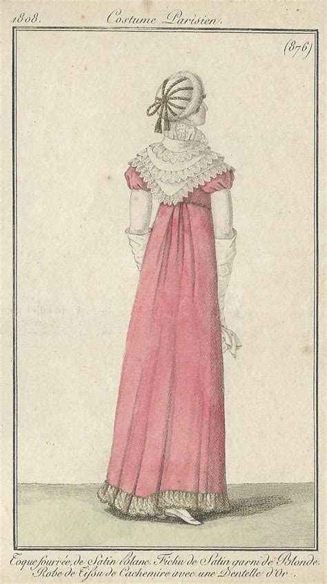 Antique 1808 Georgian Regency Fashion Print Pink Gown Turban Costume