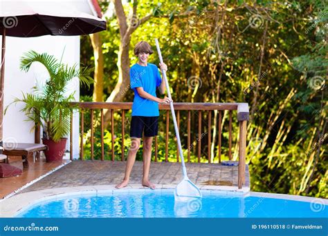 Boy Cleaning Swimming Pool Maintenance Service Stock Photo Image Of