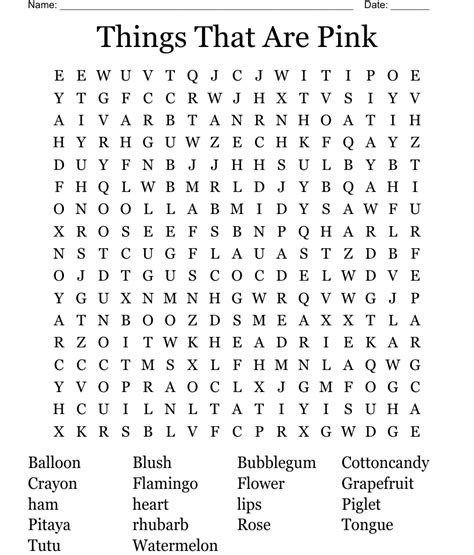 Similar To All Things Pink Word Search Wordmint