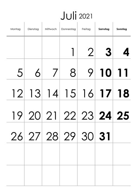 Kalender 2021 Juli Zum Ausdrucken