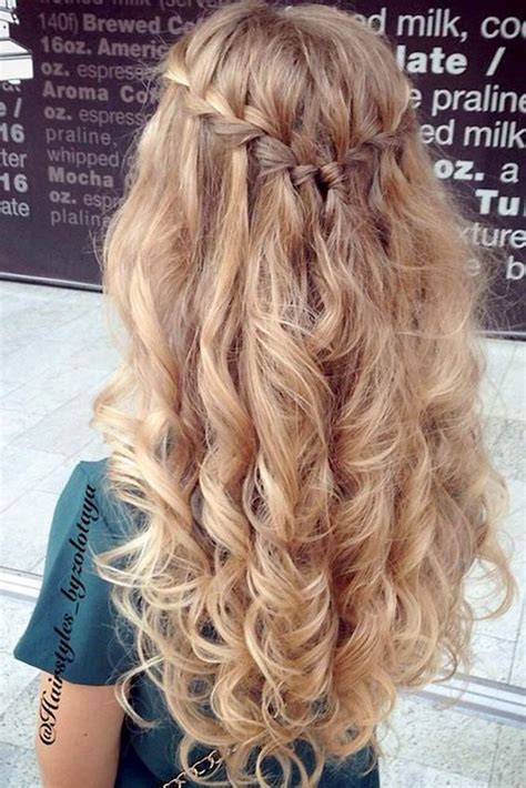 Wavy hair is hard to deal with and women who are looking for a simple way to deal with it should go for the medium wavy hair. waterfall braid with curly hair | prom | wedding | blonde ...