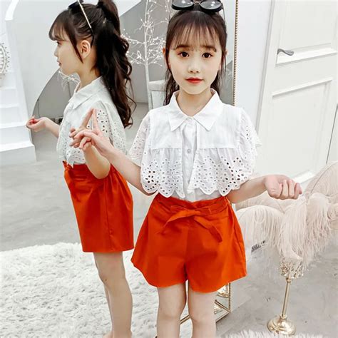 Fashion 2020 Baby Big Girls Blouses Clothing Sets Kids 2 Pieces Lace