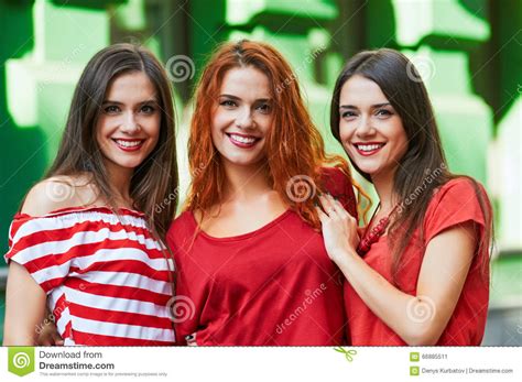 Three Sisters Triplets Portrait Stock Image Image Of Autumn Long