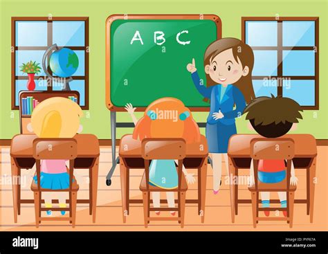 Teacher Teaching Kindergarten Students In Class Illustration Stock
