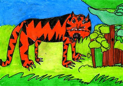 rain forest animal tiger art starts  kids