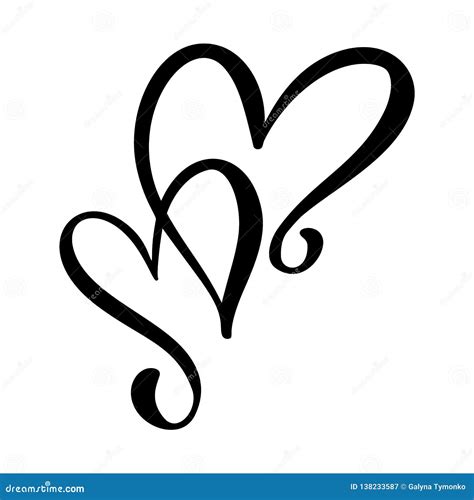 Calligraphic Love Heart Sign Vector Romantic Illustration Symbol Join