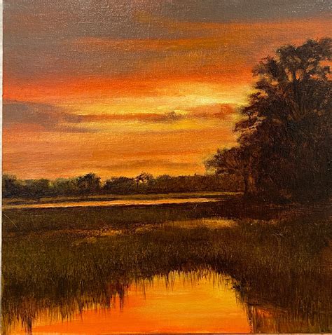 Glorious Sunset 8x8 Oil Painting On Linen Panel Marsh During Etsy