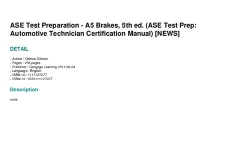 Ase Test Preparation A5 Brakes 5th Ed Ase Test Prep Automotive
