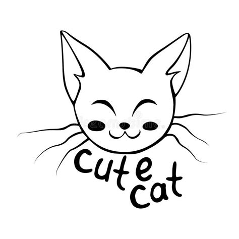 outline muzzle of cute cat vector lettering and illustration in doodle style isolated funny