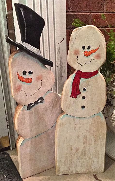 So Cute Free Standing Snowman And Snowgirl Christmas Signs Wood