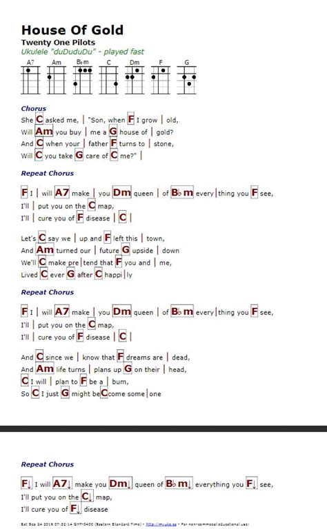 You will use four chords: House of Gold -Twenty-One Pillows | Ukulele chords songs ...