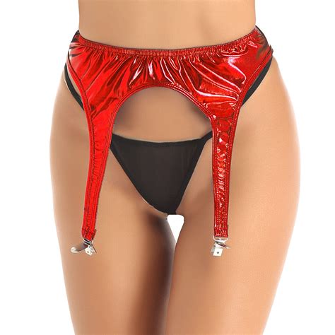 Sexy Womens Shiny Metallic Garter Belt Metal Suspender For Thigh High Stockings Ebay