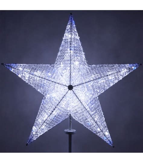Shimmering Led Crystal 5 Point Star Tree Topper Blue And White All