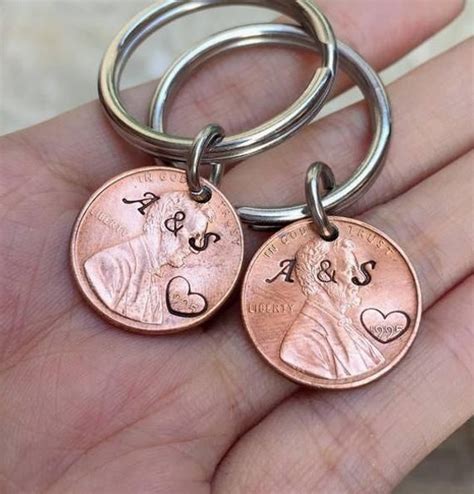 20th anniversary gift ideas for a couple. 1998 Penny keychain for couples, Personalized penny ...