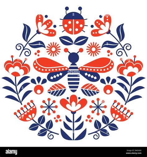 Scandinavian Folk Flowers Vector Design Cute Spirng Floral Pattern