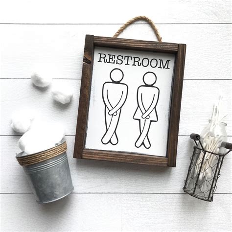Restroom Stick Figures Bathroom Wood Sign Decor Restroom Etsy