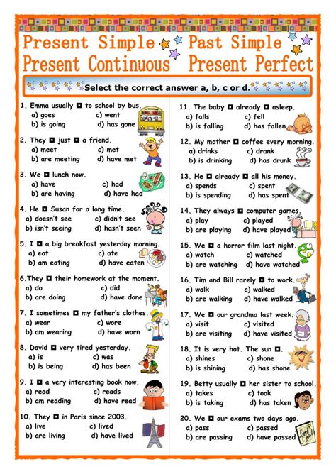 Grammar exercises vocabulary exercises verbs exercises. Tenses - Interactive worksheet