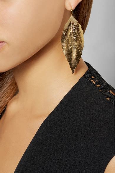 Aurélie Bidermann Central Park Gold Plated Leaf Earrings Net A