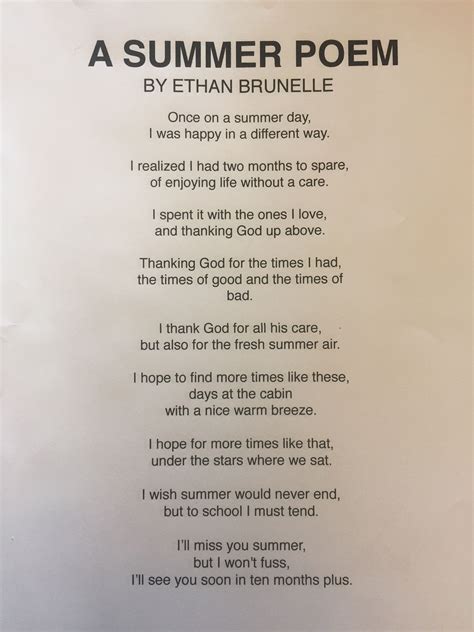 Ethans Poem About Summer Summer Poems Inspirational Poems About