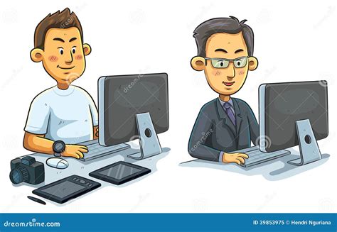 Cartoon Man Working At Computer Cartoon Vector