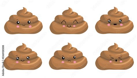 Poop Cute Funny Excrement Character Cartoon Emoticon Set Isolated On