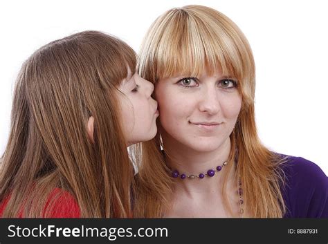 Daughter Kissing Her Happy Mother I Love My Mom Free Stock Images