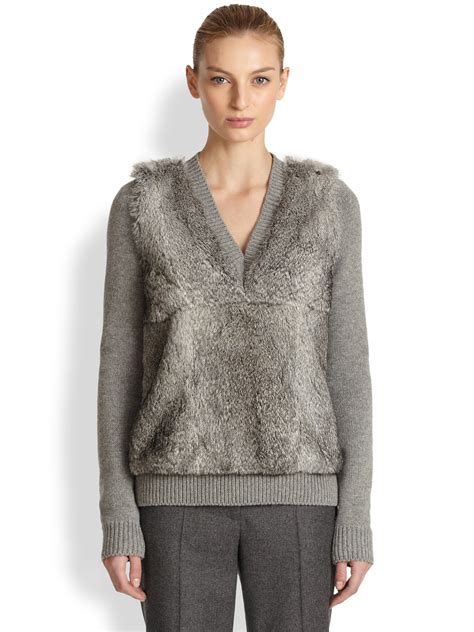 Lyst - Alexander Mcqueen Rabbit Fur & Cashmere Sweater in Gray