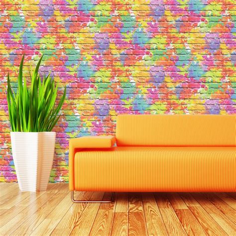 Colourful Brick Effect Wallpaper 3d Slate Stone Rustic