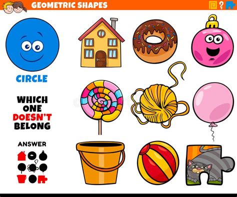 Circle Shape Objects Educational Task For Kids Stock Vector