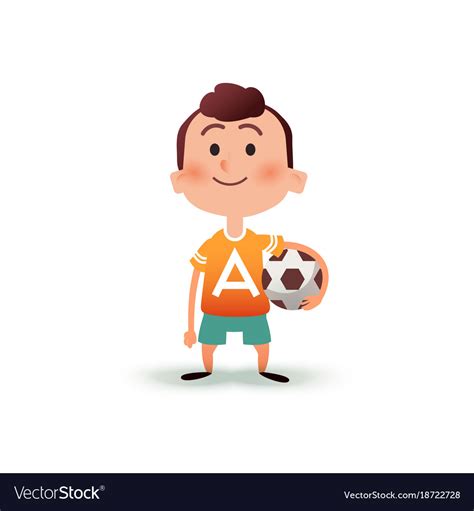 Cartoon Little Boy Holds Ball In His Hand A Vector Image