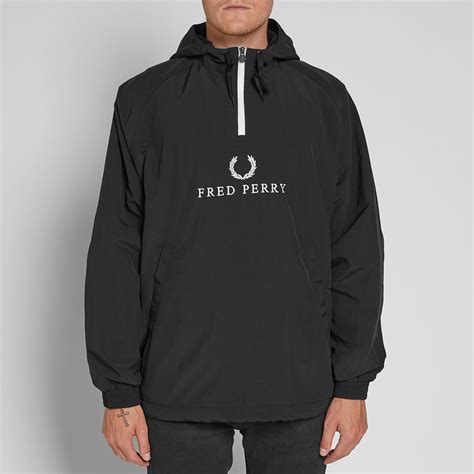Fred Perry Embroidered Half Zip Jacket Black End