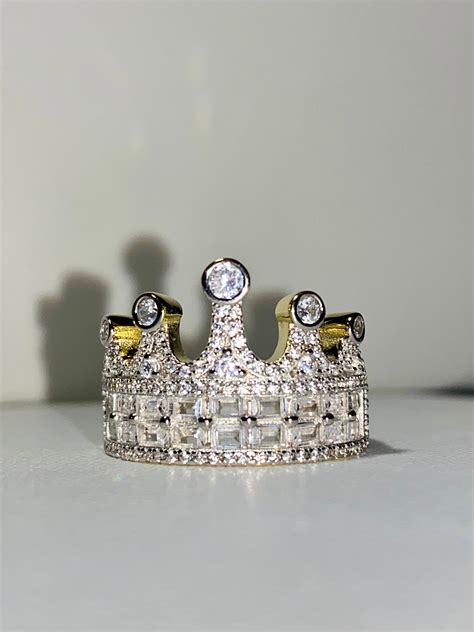 King Crown 925 Sterling Silver 14k Gold 5x Layered Diamond Cz Etsy