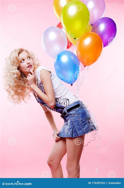 Blonde Girl With Balloons Stock Image Image Of Look 17639703