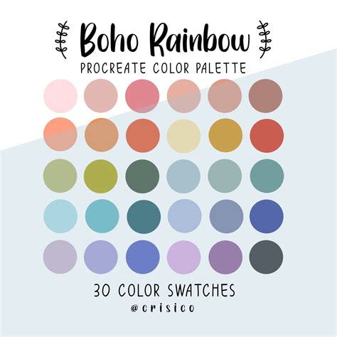 Boho Rainbow Procreate Color Palette Color Swatches Etsy Muted