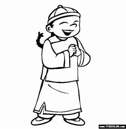 Coloring Boy Chinese Pages Colouring Children Printable