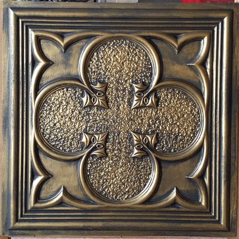 Roll contact cement on ceiling and tiles, wait 15mins. Ancient gold ceiling tile | Faux tin ceiling tiles, Tin ...