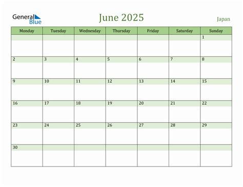Fillable Holiday Calendar For Japan June 2025