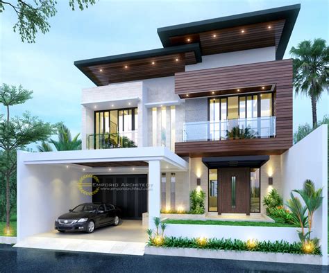 Gambar exterior rumah minimalis gaya mewah modern kontemporer bertingkat 2 dan 3 lantai dengan desain terbaru yang cantik dan keren. Jasa Arsitek Desain Rumah Ibu Anisa Jakarta