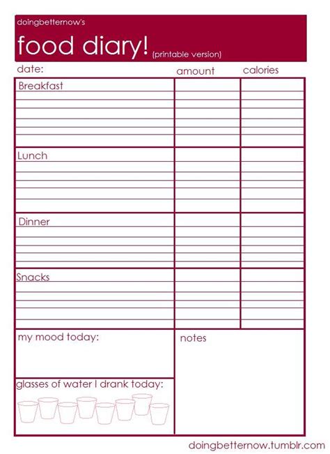 food diary printable | Operation SKINNY | Pinterest