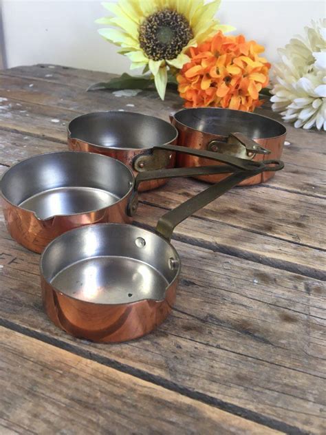 Copper Nesting Measuring Cup Set Brass Handles Four Kitchen Etsy