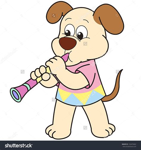 Cartoon Dog Playing A Clarinet Stock Vector Illustration 132479462