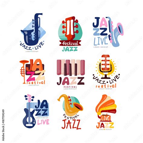 Logos Set For Jazz Festival Or Live Concert Musical Event Labels Or