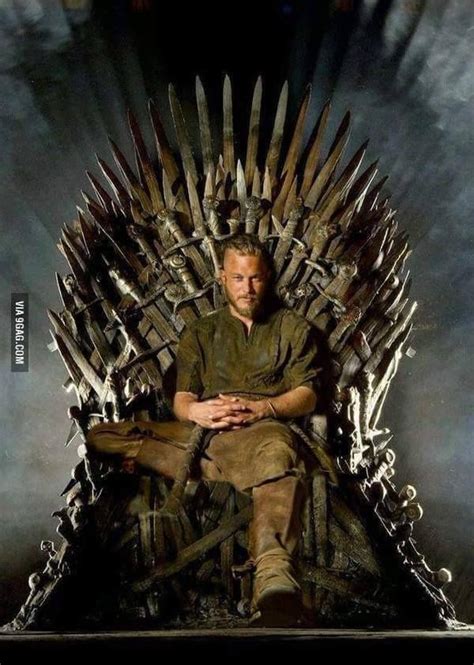 Travis Fimmel Sitting In The Game Of Thrones Chair Ragnar Lothbrok