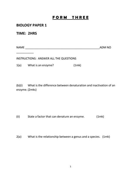 Sample Biology Form 3 Paper 1 And 2 Questions And Answers 8362