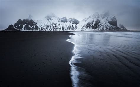 Fondos De Pantalla Islandia Playa Mar Invierno Montañas Nieve