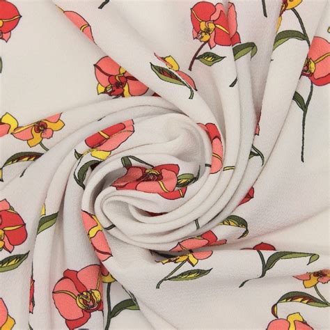 Polyester Fabric With Flowers Resembling Crêpe Beige