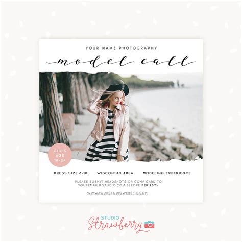 Model Call Template For Photographers Strawberry Kit